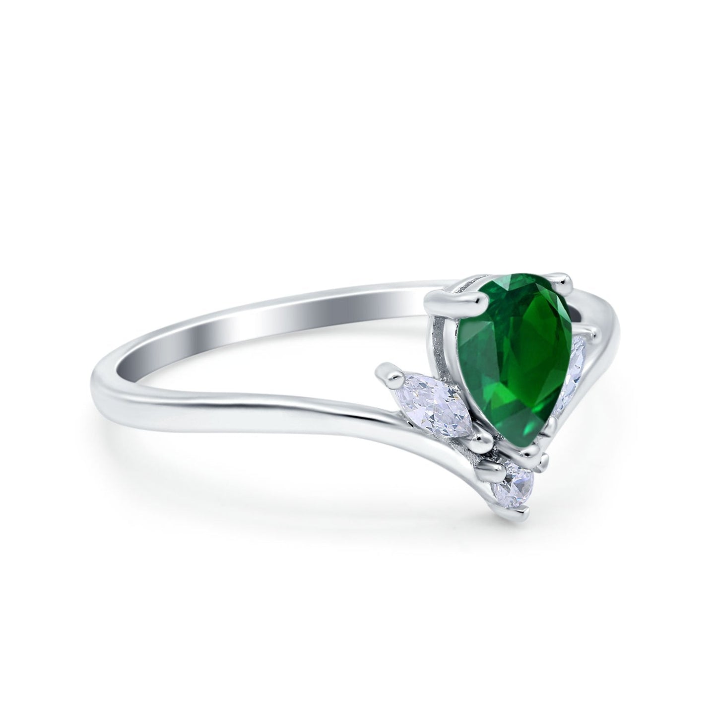 Teardrop Pear Art Deco Engagement Ring Simulated Green Emerald CZ