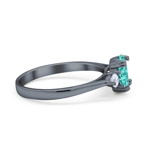 Three Stone Wedding Ring Oval Black Tone, Simulated Paraiba Tourmaline CZ