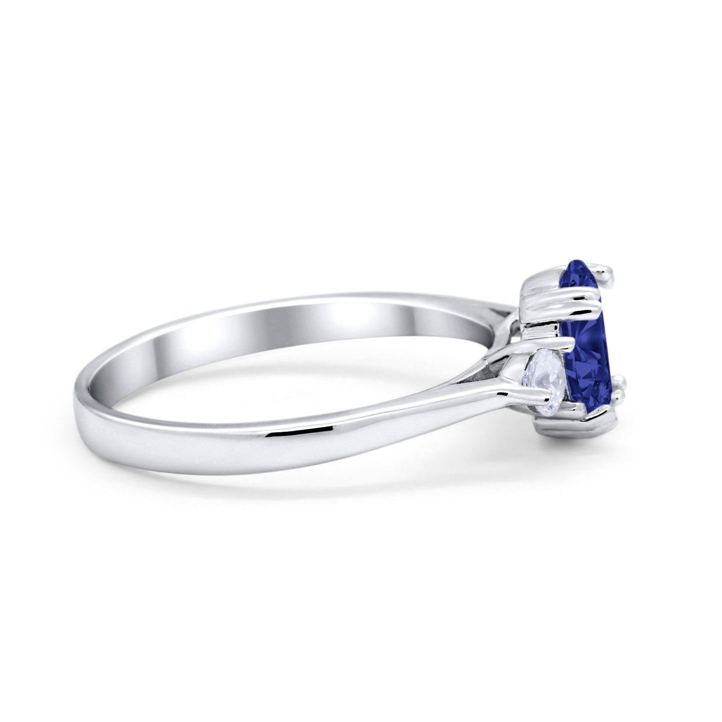 Three Stone Wedding Ring Oval Simulated Blue Sapphire CZ