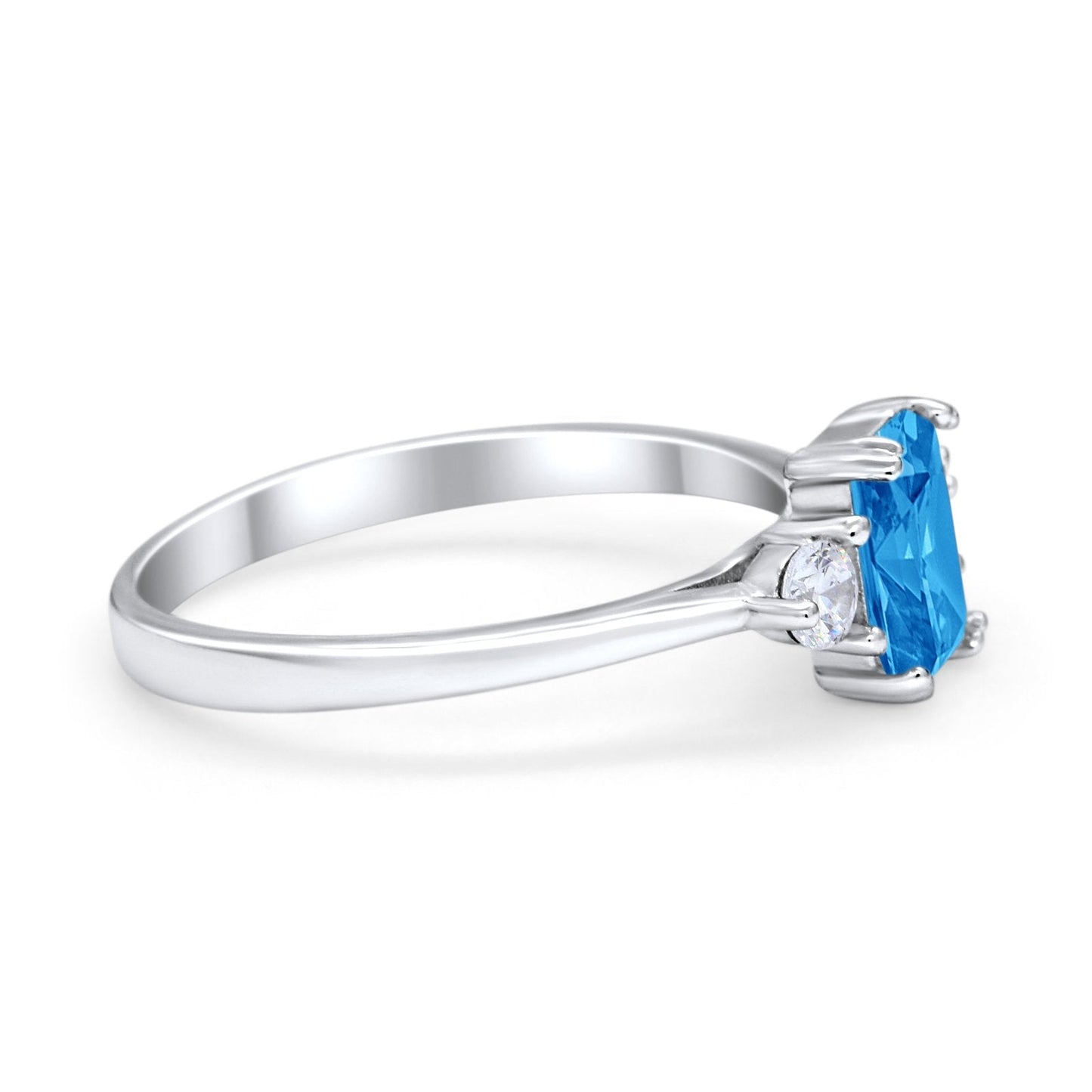 Emerald Cut Simulated Blue Topaz CZ Wedding Ring