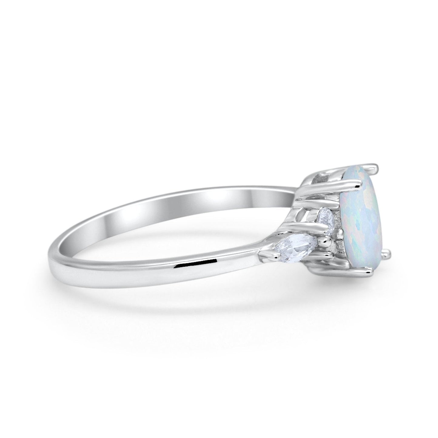 Art Deco Oval Wedding Ring Marquise Lab Created White Opal