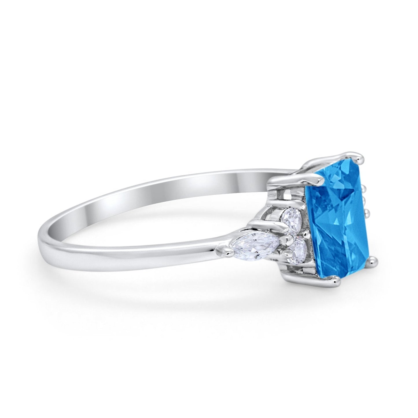 Art Deco Wedding Ring Emerald Cut Simulated Blue Topaz CZ