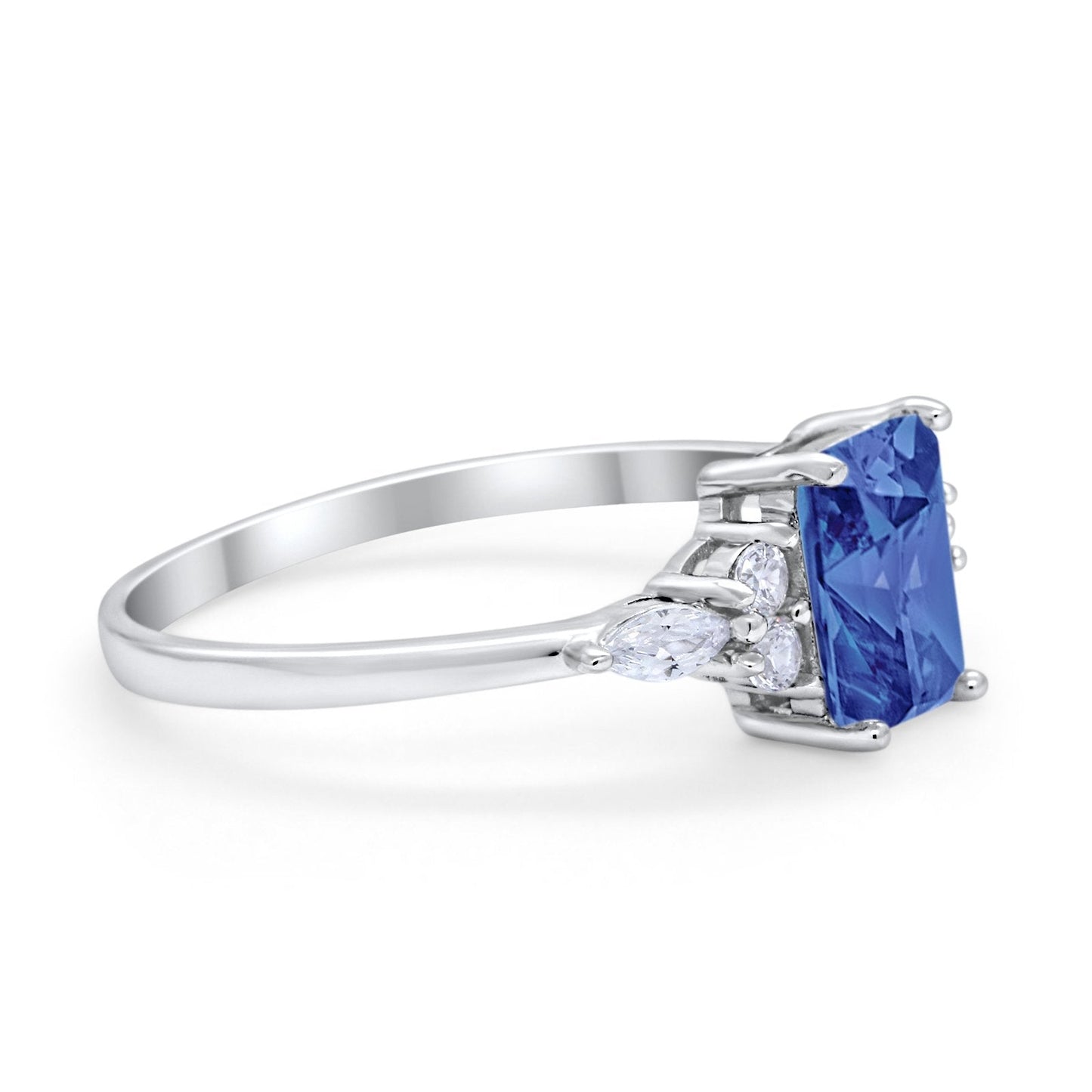 Art Deco Emerald Cut Simulated Tanzanite CZ Wedding Ring