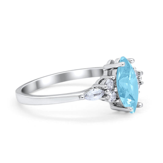 Vintage Style Wedding Ring Marquise Simulated Aquamarine CZ