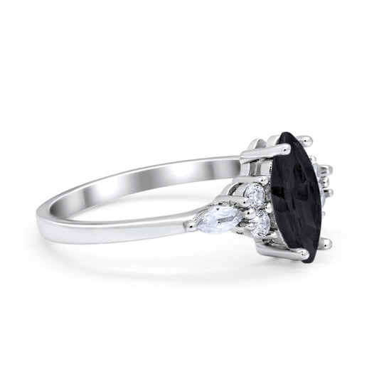 Vintage Style Marquise Simulated Black CZ Wedding Ring