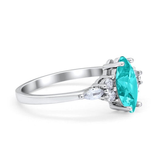 Vintage Style Marquise Wedding Ring Simulated Paraiba Tourmaline CZ