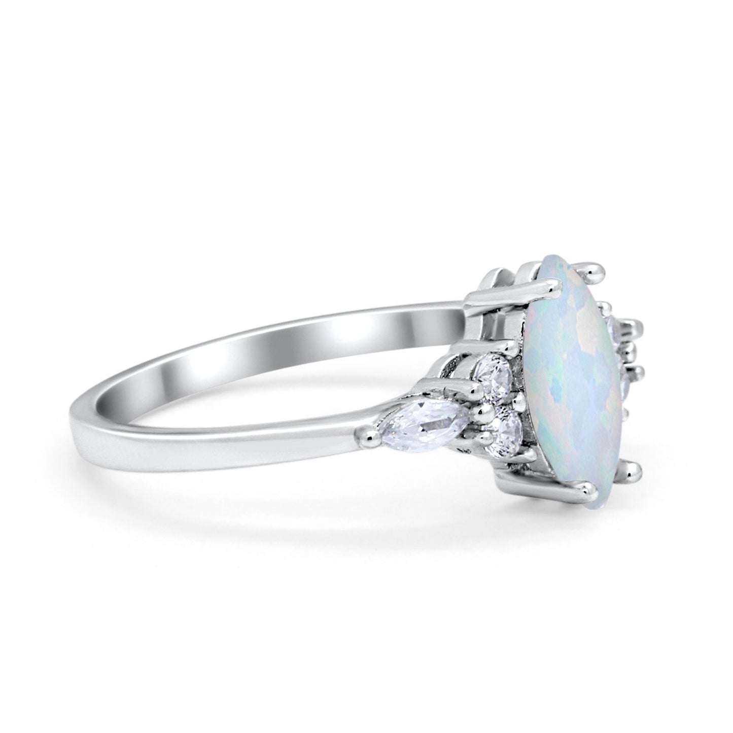 Vintage Style Wedding Ring Marquise Lab Created White Opal