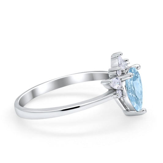 Art Deco Engagement Ring Pear Simulated Aquamarine CZ