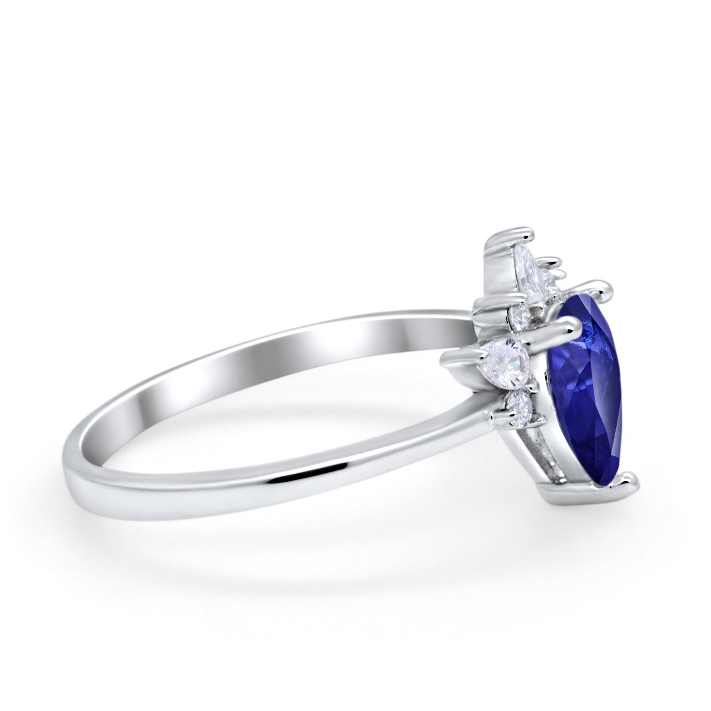 Art Deco Engagement Ring Pear Simulated Blue Sapphire CZ