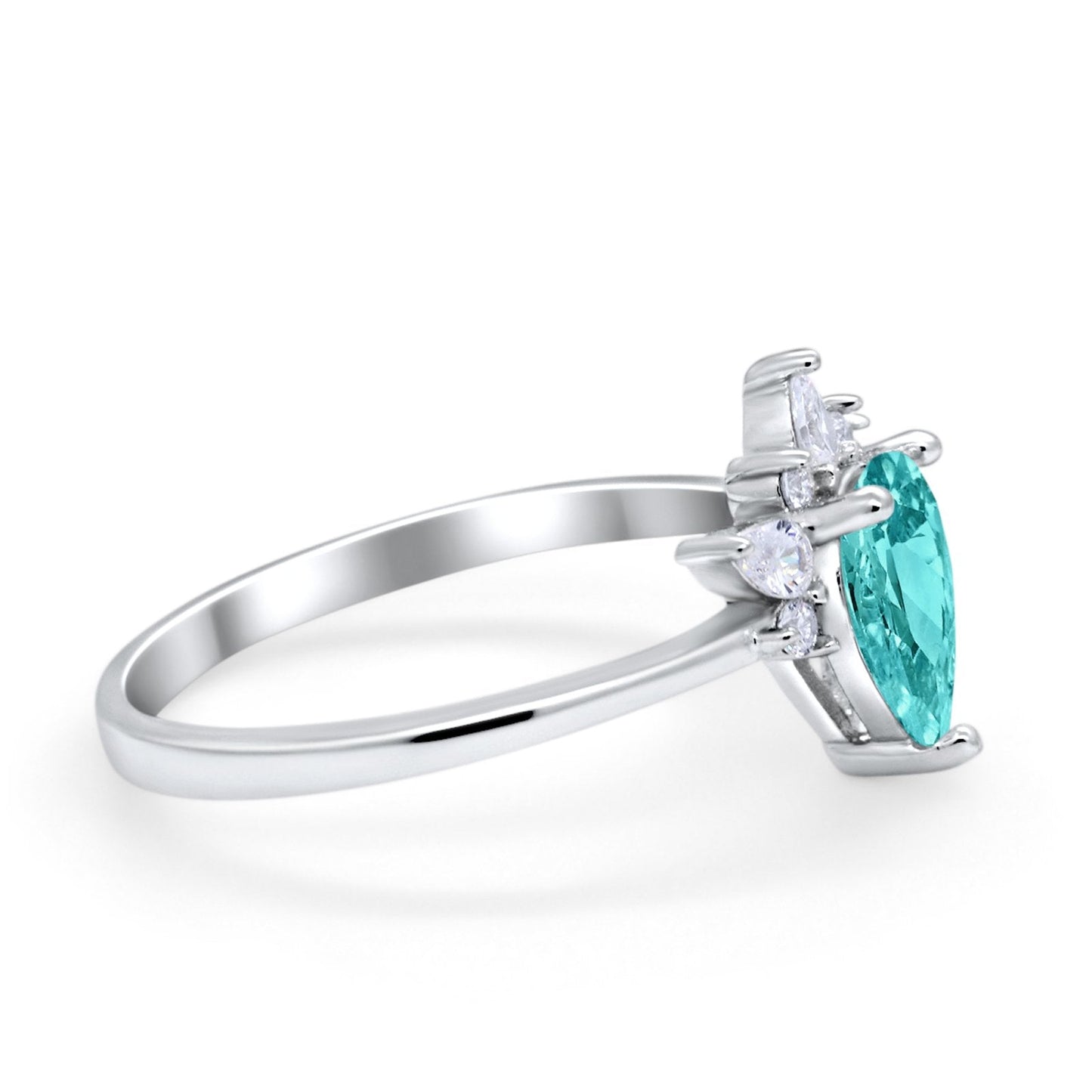 Art Deco Engagement Ring Pear Simulated Paraiba Tourmaline CZ