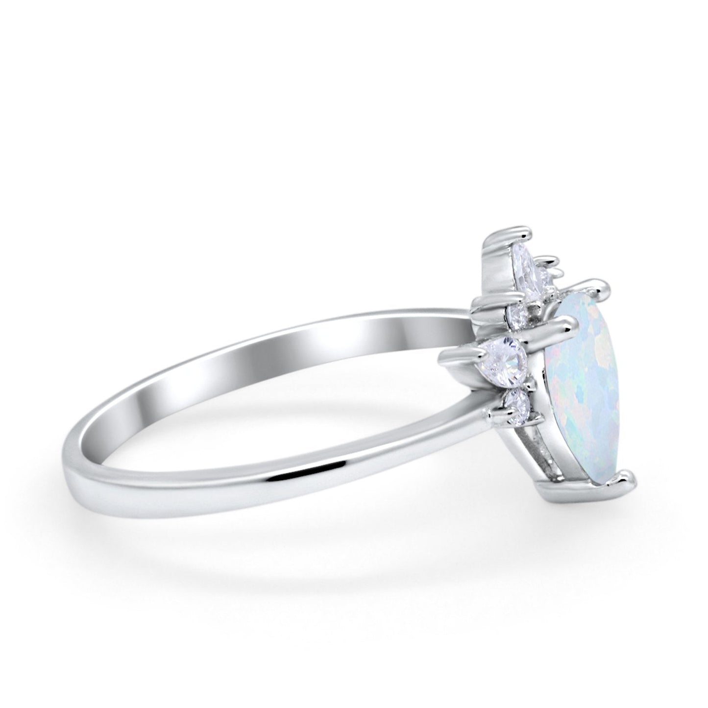 Art Deco Engagement Ring Pear Lab Created White Opal