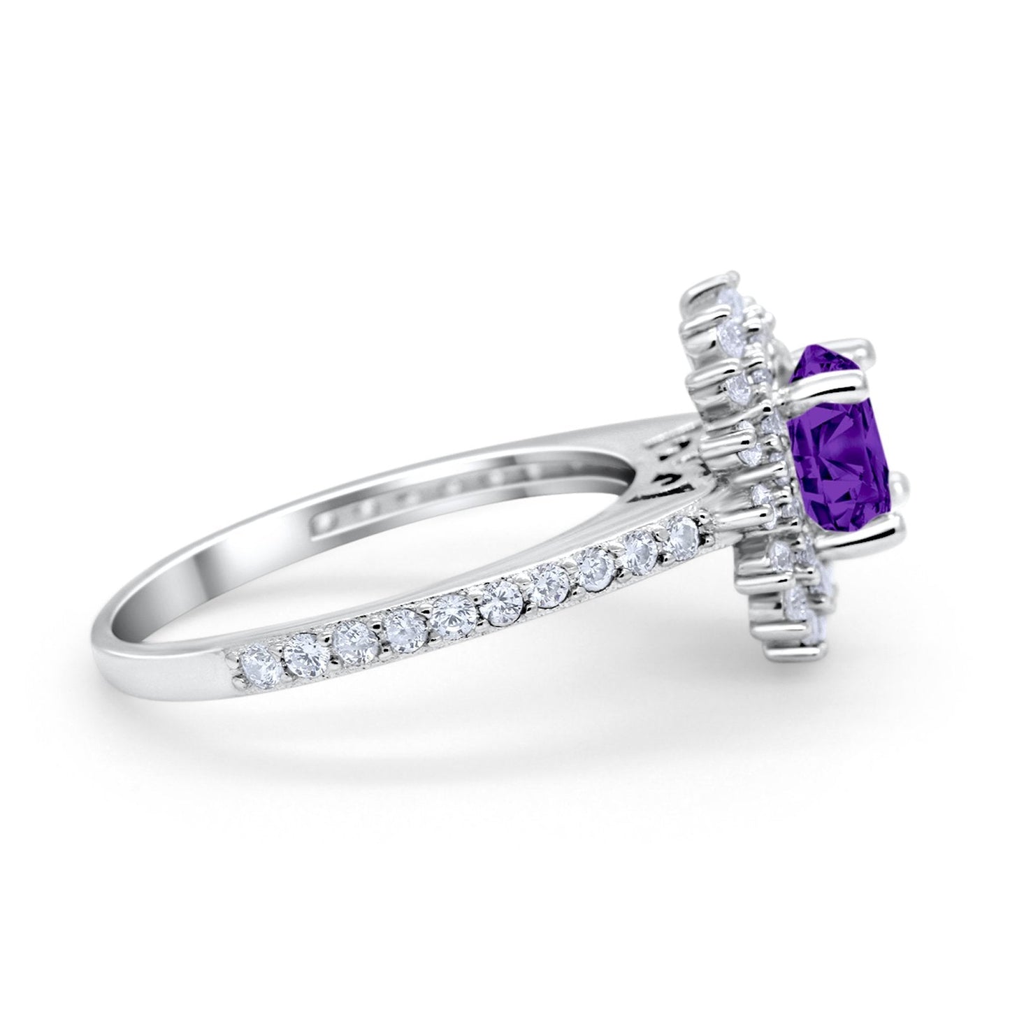 Halo Starburst Flower Wedding Ring Simulated Amethyst CZ