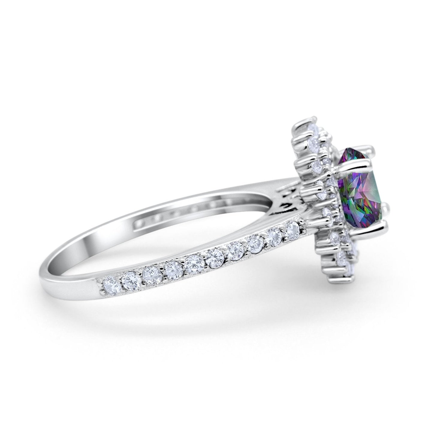 Halo Starburst Flower Wedding Ring Simulated Rainbow CZ