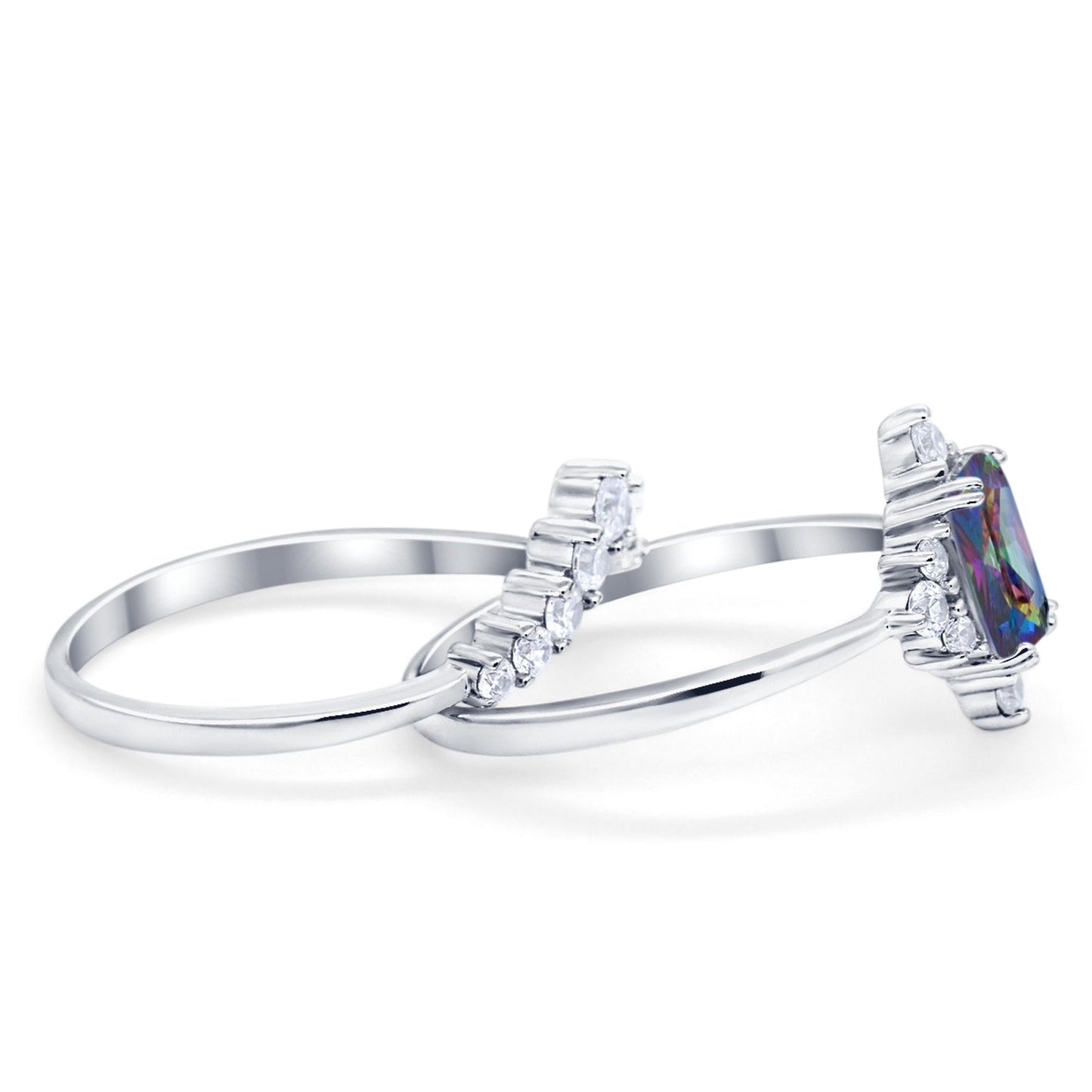 Vintage Two Piece Wedding Ring Simulated Rainbow CZ