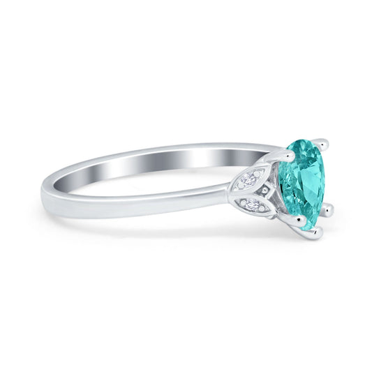 Art Deco Teardrop Engagement Ring Simulated Paraiba Tourmaline CZ