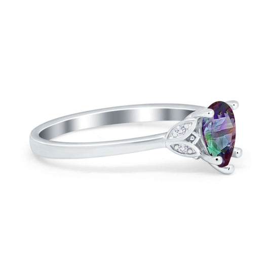 Art Deco Teardrop Engagement Ring Simulated Rainbow CZ