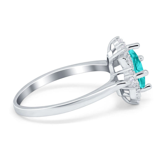 Vintage Princess Cut Wedding Ring Simulated Paraiba Tourmaline CZ