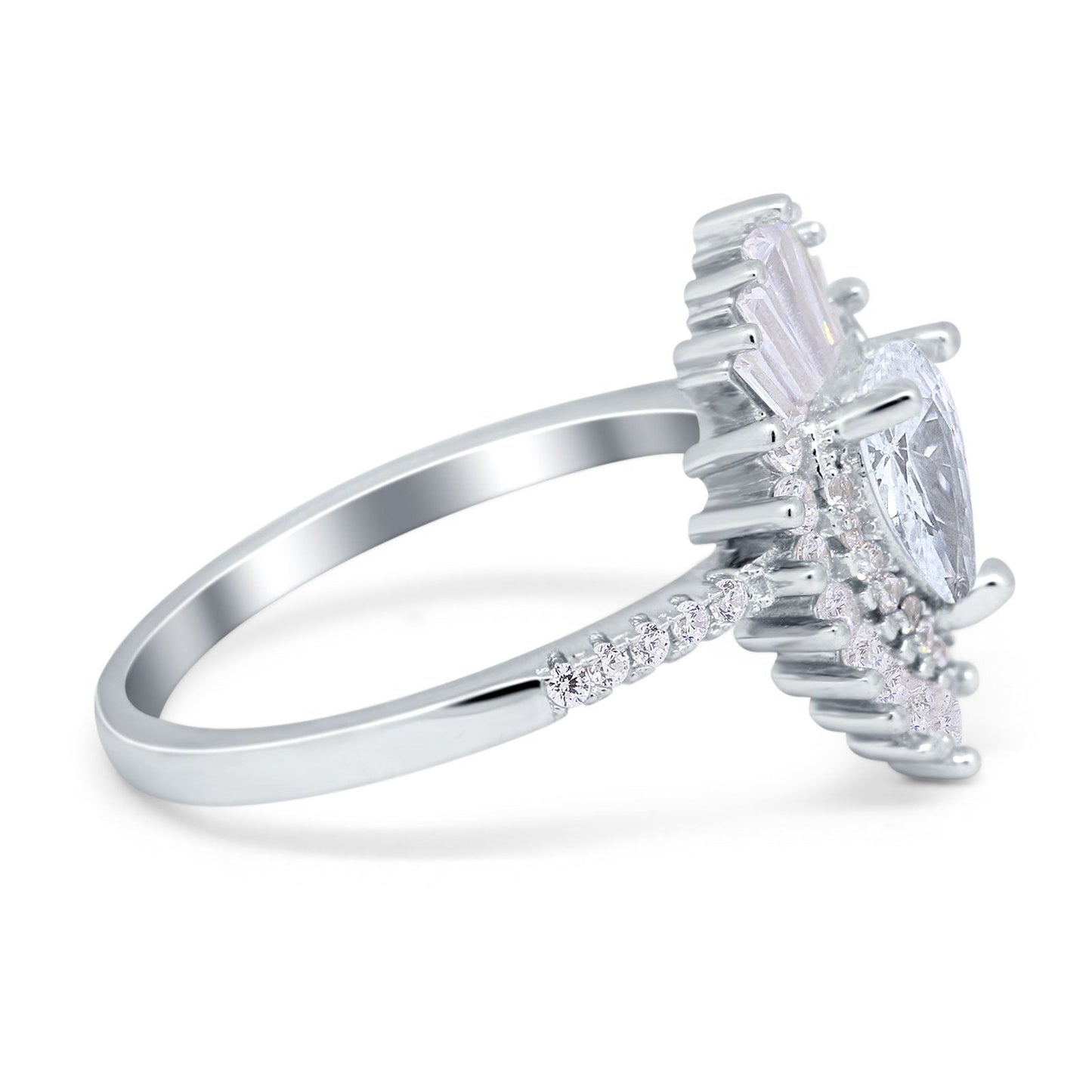 Pear Baguette Simulated Cubic Zirconia Engagement Ring