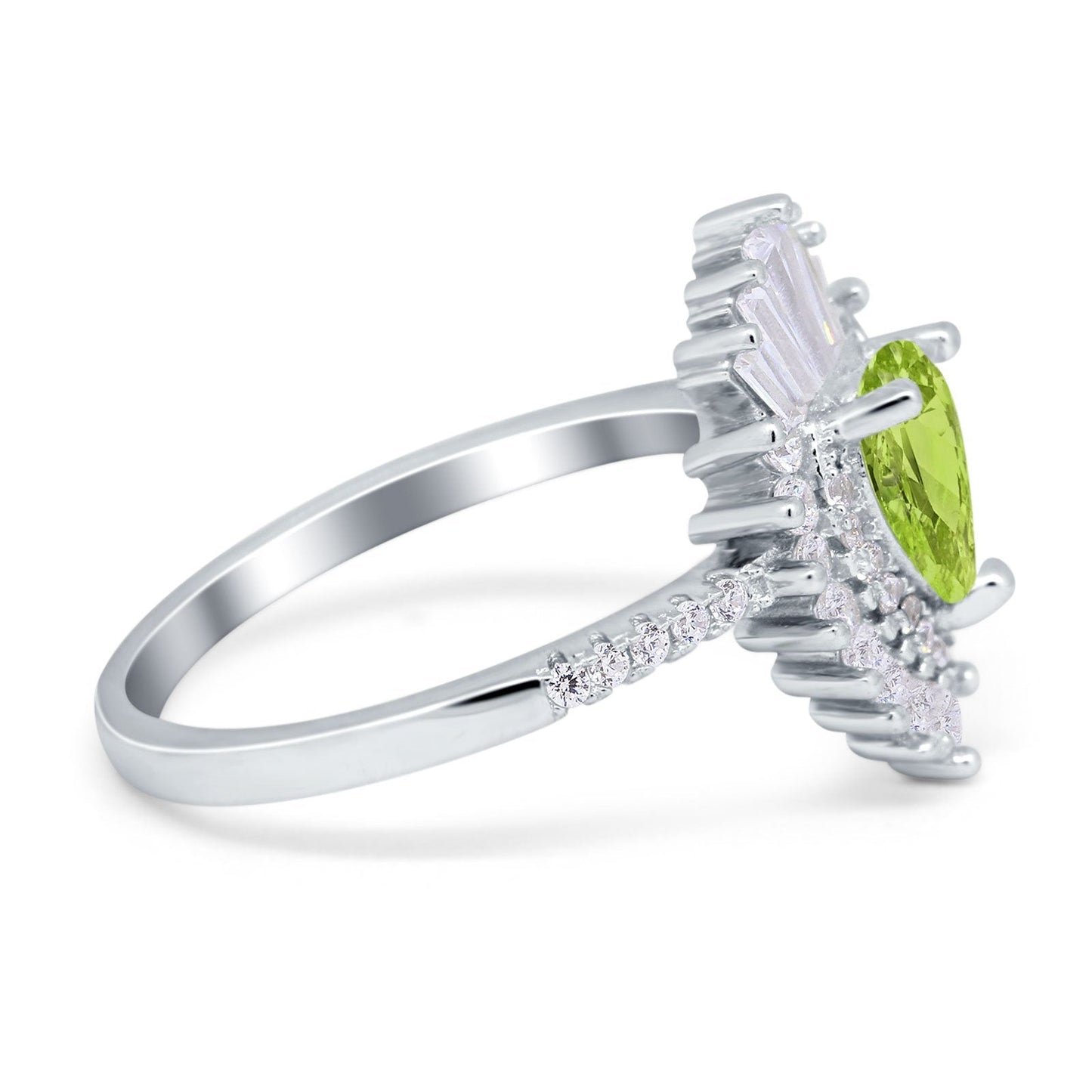 Pear Engagement Ring Baguette Simulated Peridot CZ