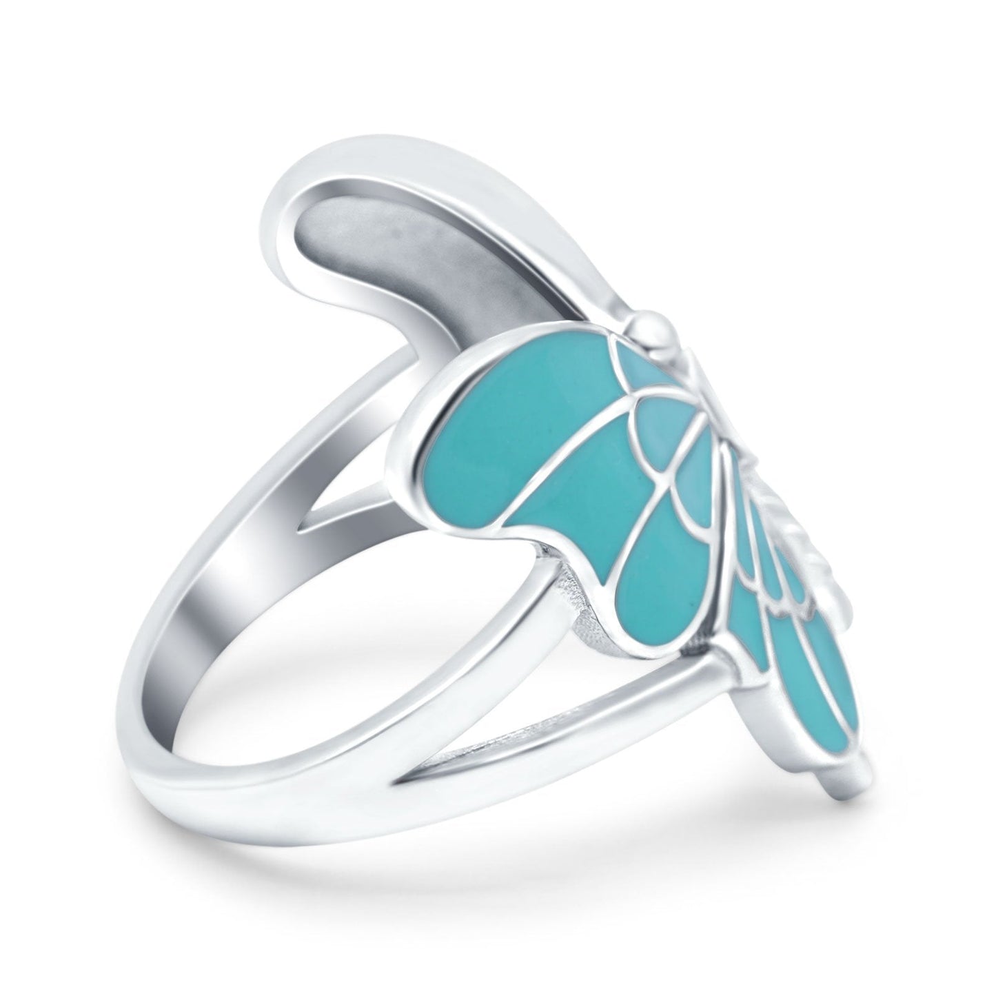 Beautiful Solitaire Simulated Turquoise Butterfly Ring