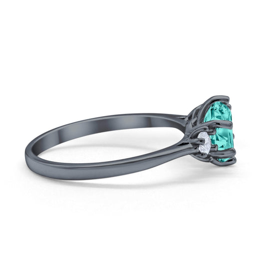 Three Stone Round Black Tone, Simulated Paraiba Tourmaline CZ Wedding Ring