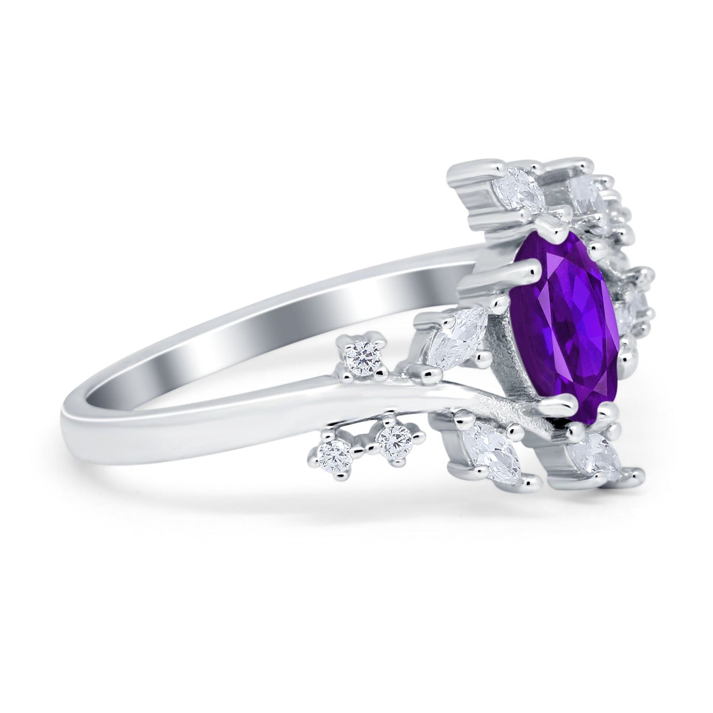 Oval Marquise Simulated Amethyst CZ Wedding Ring