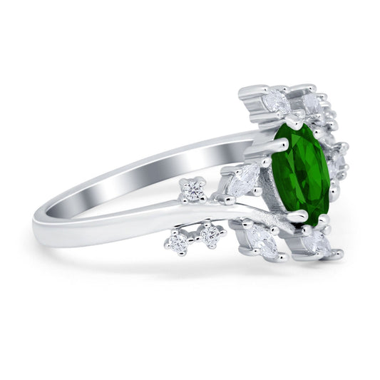 Oval Marquise Simulated Green Emerald CZ Ring