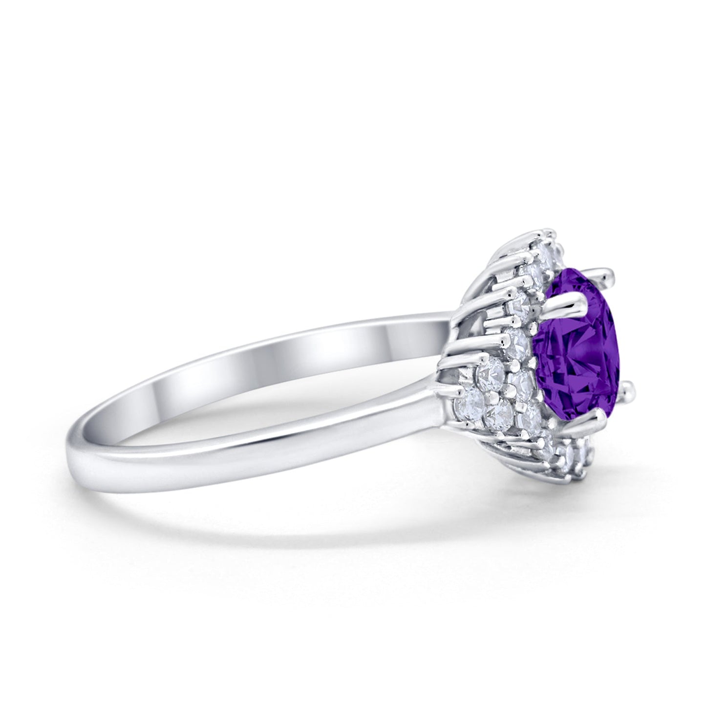 Halo Vintage Engagement Ring Round Simulated Amethyst CZ