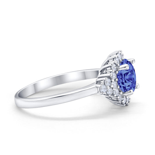 Halo Vintage Engagement Ring Round Simulated Tanzanite CZ