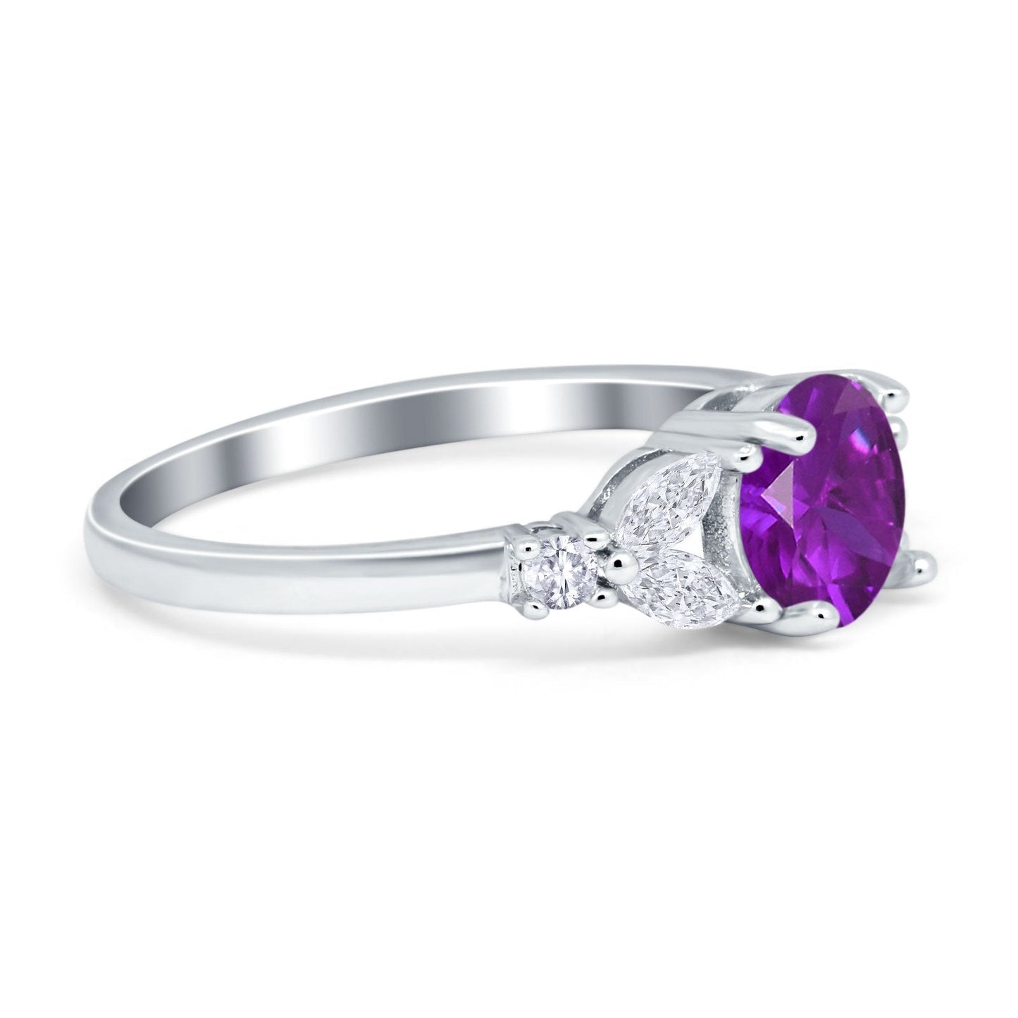 Art Deco Round Amethyst CZ Engagement Ring