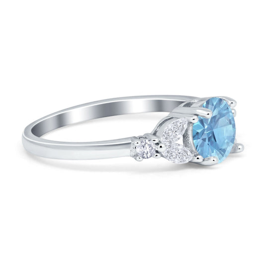 Art Deco Round Aquamarine CZ Engagement Ring