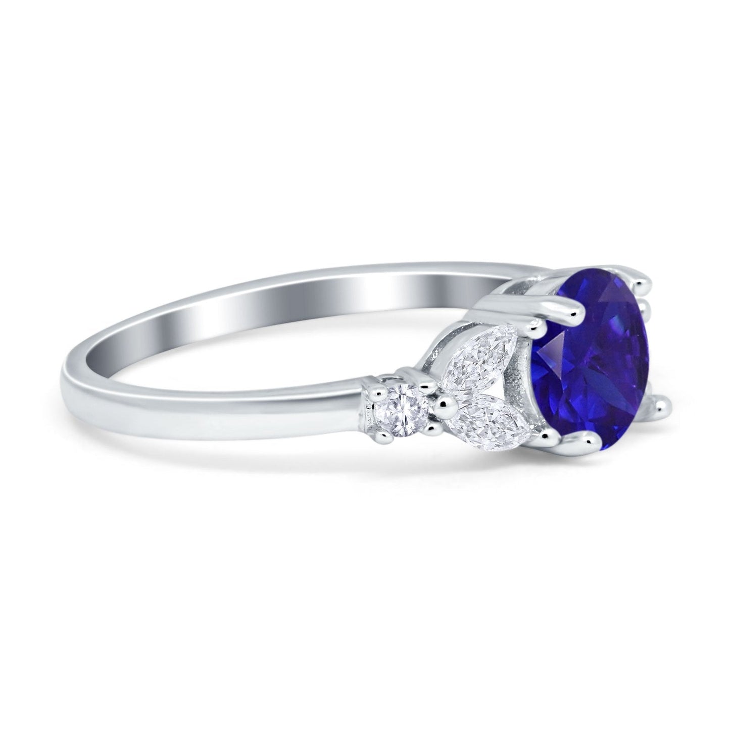 Art Deco Round Blue Sapphire CZ Engagement Ring