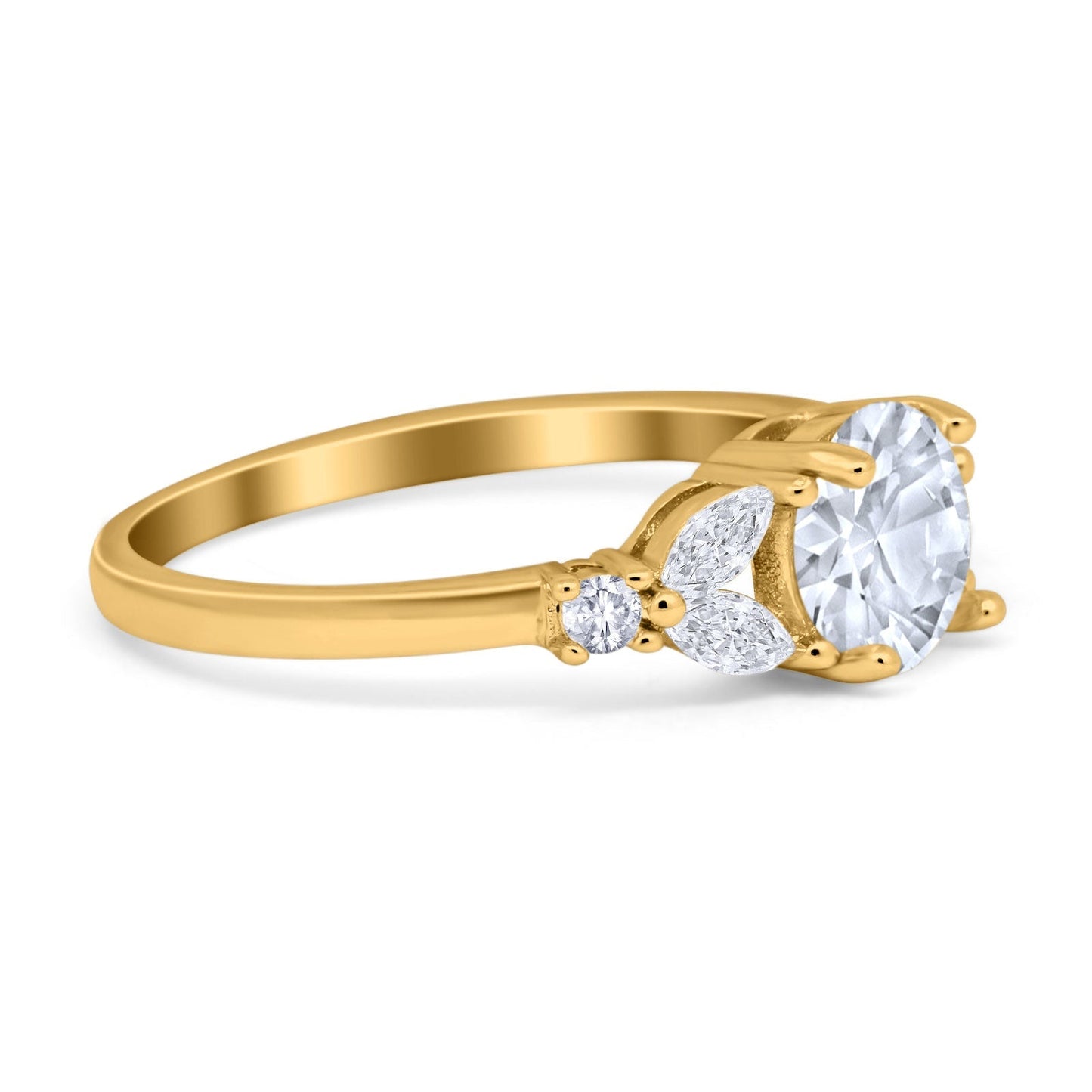 Art Deco Engagement Ring Cubic Zirconia Yellow Tone