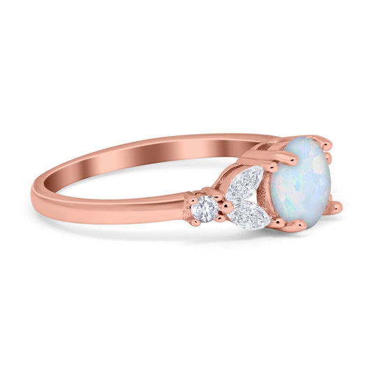 Art Deco Round Rose Tone, Lab Created White Opal Engagement Ring