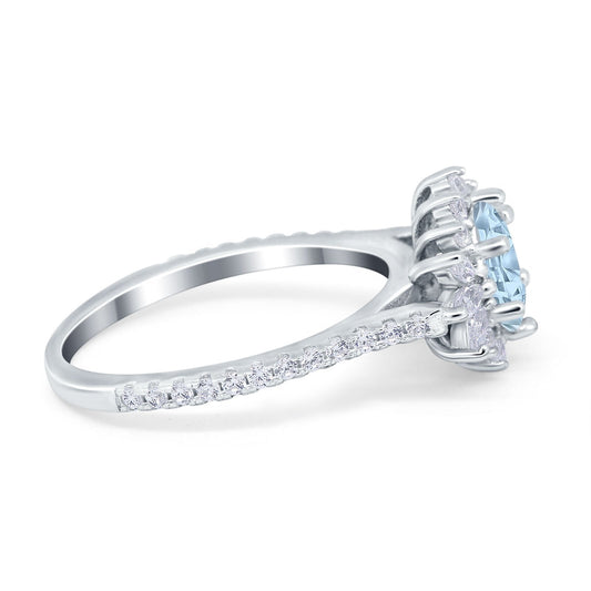 Vintage Oval Engagement Ring Simulated Aquamarine CZ