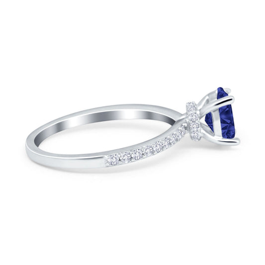 Accent Art Deco Wedding Ring Simulated Blue Sapphire CZ