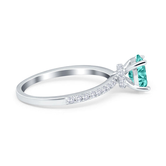 Accent Art Deco Wedding Ring Simulated Paraiba Tourmaline CZ