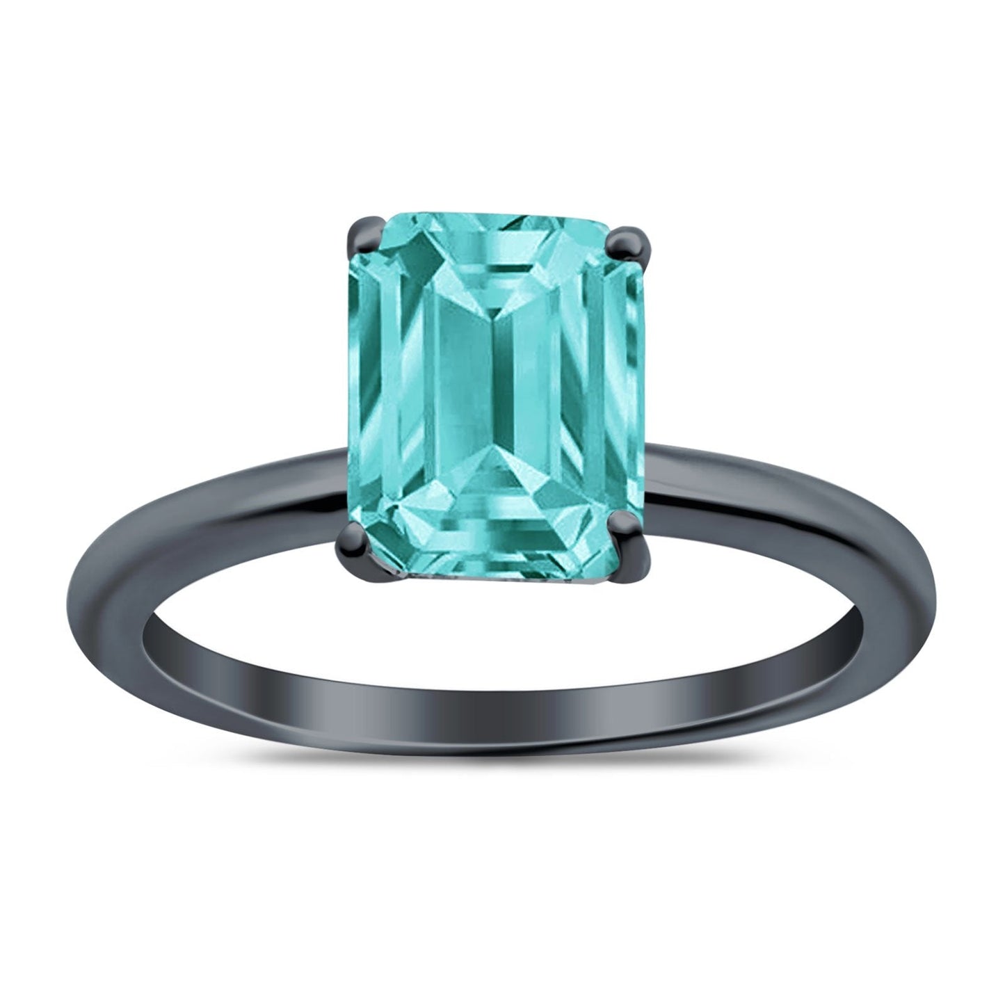 Black Tone, Simulated Paraiba Tourmaline CZ Cathedral Engagement Ring