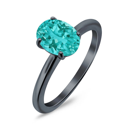 Oval Black Tone, Simulated Paraiba Tourmaline CZ Cathedral Wedding Ring