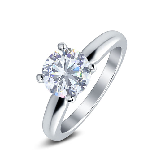 Round Simulated Cubic Zirconia Cathedral Wedding Ring