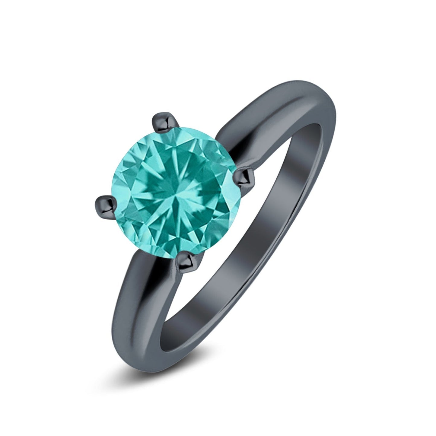 Black Tone, Simulated Paraiba Tourmaline CZ Cathedral Wedding Ring