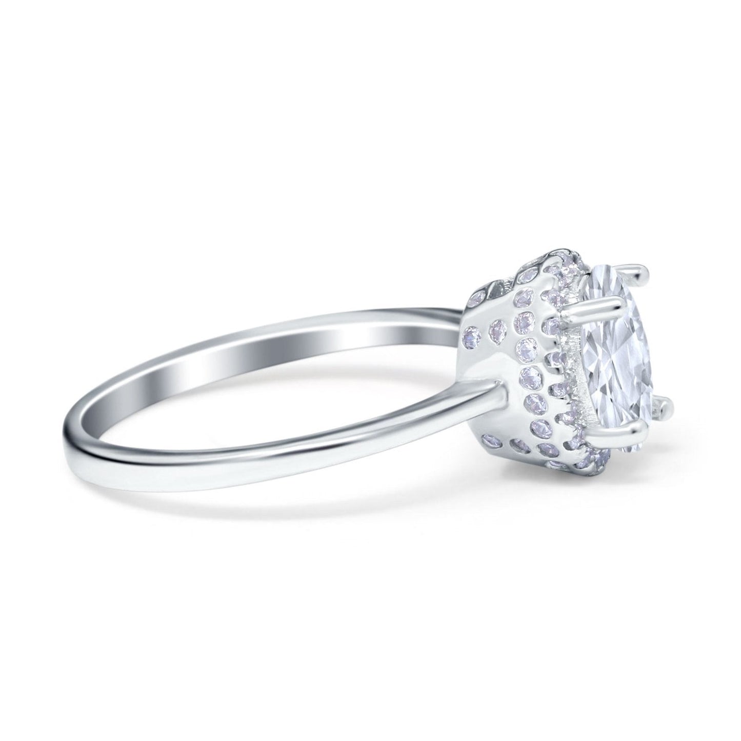 Halo Art Deco Oval Engagement Ring Simulated Cubic Zirconia