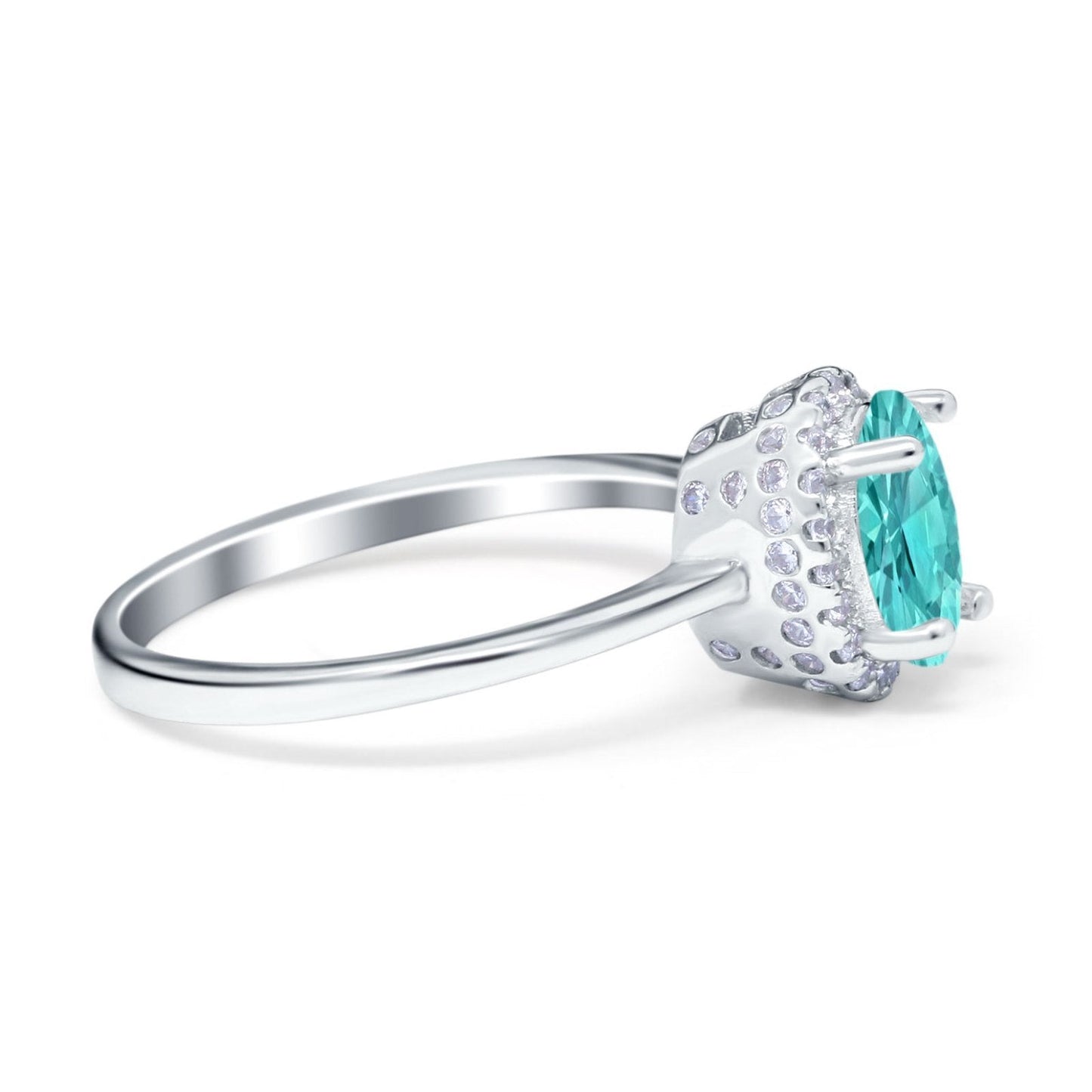 Halo Art Deco Oval Engagement Ring Simulated Paraiba Tourmaline CZ