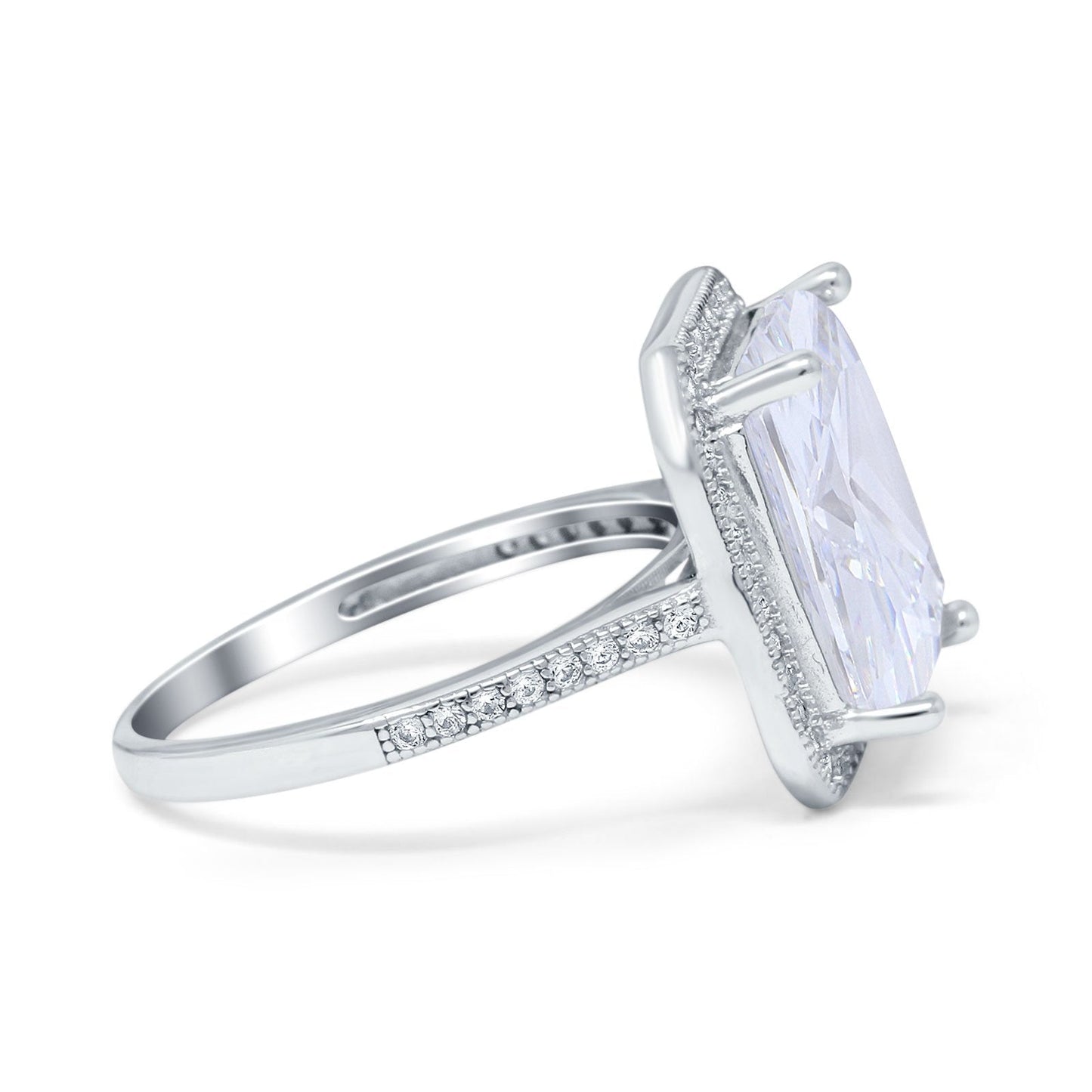 Halo Emerald Cut Engagement Ring Simulated Cubic Zirconia