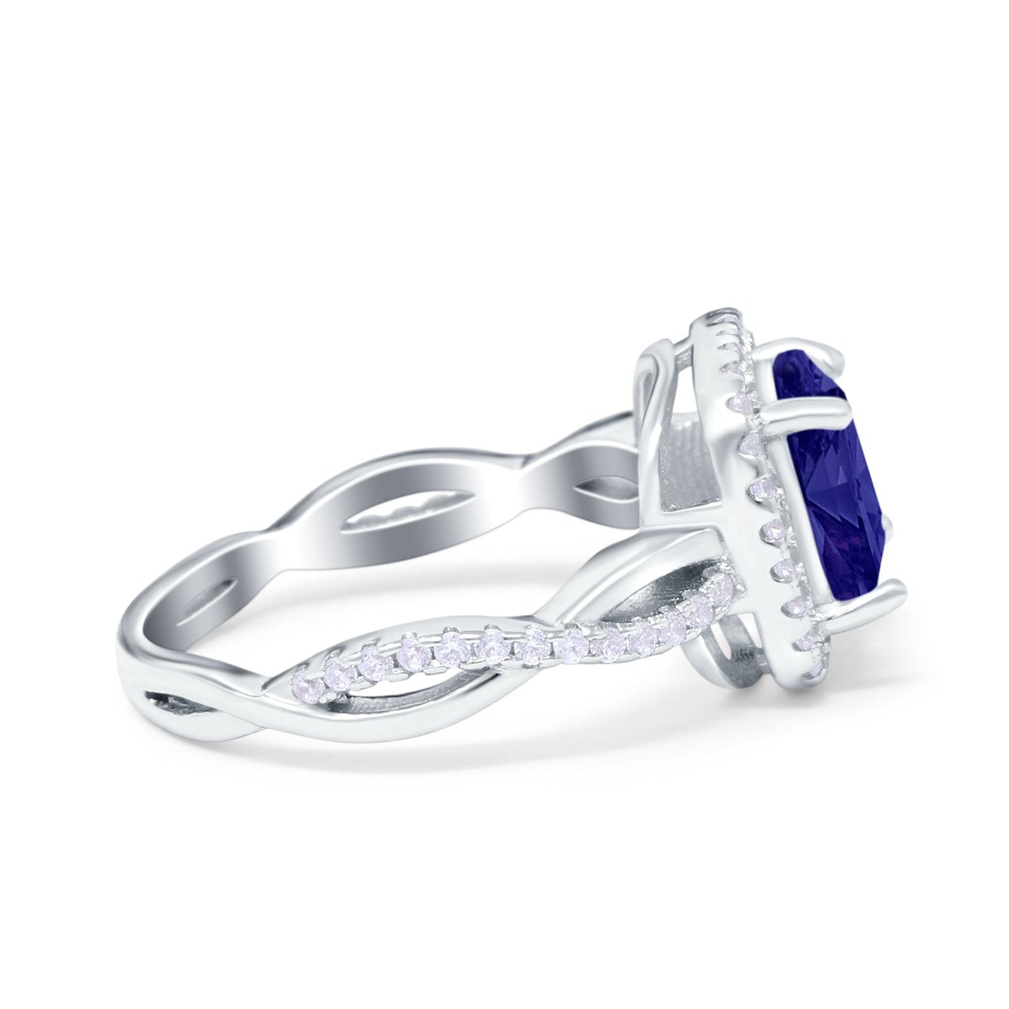 Infinity Shank Cushion Engagement Ring Simulated Blue Sapphire CZ