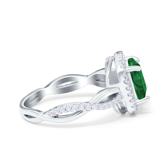 Infinity Shank Cushion Engagement Ring Simulated Green Emerald CZ