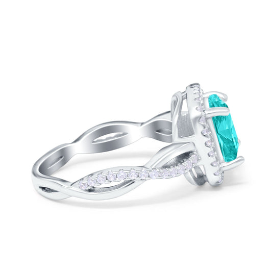 Infinity Shank Cushion Engagement Ring Simulated Paraiba Tourmaline CZ