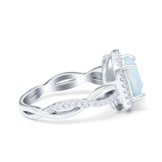 Infinity Shank Cushion Engagement Ring Lab Created White Opal