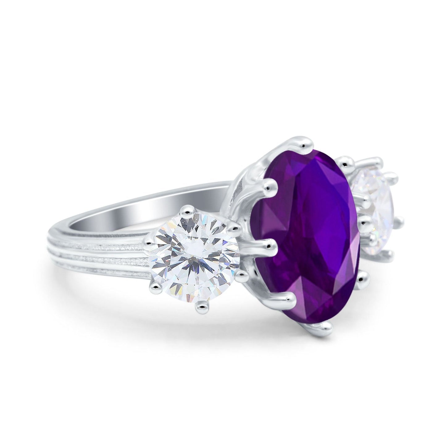 Oval Art Deco Engagement Ring Simulated Amethyst CZ