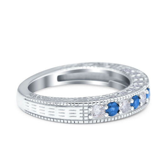 Art Deco Eternity Stackable Band Simulated Blue Sapphire CZ Wedding Ring